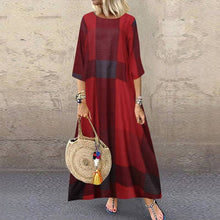 Laden Sie das Bild in den Galerie-Viewer, Lässiges kariertes Damenkleid mit Dreiviertelärmeln