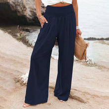 Laden Sie das Bild in den Galerie-Viewer, Freizeithose aus Baumwollleinen mit weitem Bein für Damen