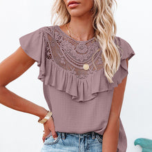 Laden Sie das Bild in den Galerie-Viewer, Damen Sommer kurzärmeliges T-Shirt mit Strickspitze