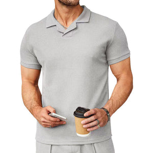 2023 Neues Sommer-Poloshirt mit Waffelmuster und V-Ausschnitt