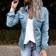 Laden Sie das Bild in den Galerie-Viewer, Einfarbige Plissierte Jeansjacke mit Reverskragen