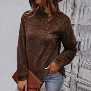 Einfarbiger Langärmliger Plüsch-Rollkragenpullover für Damen