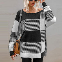 Laden Sie das Bild in den Galerie-Viewer, Damen Plaid-Kontrast-Strickpullover
