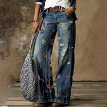 Laden Sie das Bild in den Galerie-Viewer, Damen Bedruckte Jeanshose mit weitem Bein