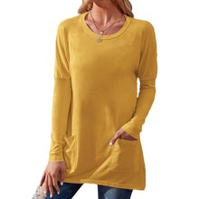 Laden Sie das Bild in den Galerie-Viewer, Einfarbiges Langärmeliges T-Shirt mit Rundhalsausschnitt
