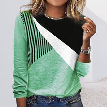 Laden Sie das Bild in den Galerie-Viewer, Lässiges Gestreiftes T-Shirt mit Farbblock für Damen