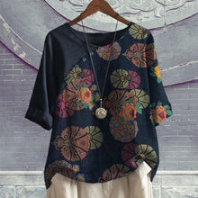 Laden Sie das Bild in den Galerie-Viewer, Kurzärmliges T-Shirt mit Blumendruck für Damen