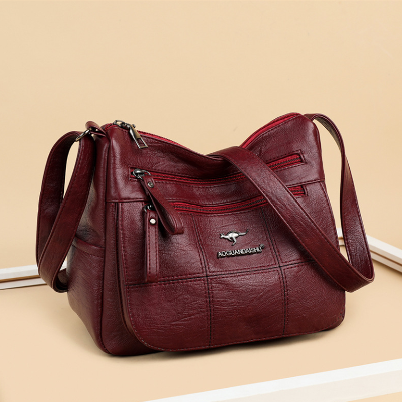 Mehrlagige Umhängetasche aus weichem Leder mit großem Fassungsvermögen