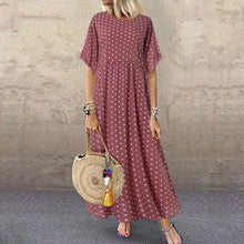 Laden Sie das Bild in den Galerie-Viewer, Halbärmeliges Gepunktetes Kleid mit Rundhalsausschnitt