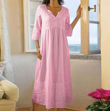 Laden Sie das Bild in den Galerie-Viewer, Einfarbiges Spitzenkleid aus Baumwolle und Leinen