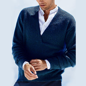 Herren einfarbiger Pullover mit V-Ausschnitt