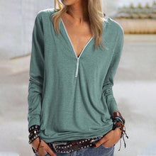 Laden Sie das Bild in den Galerie-Viewer, Solides Langarm-T-Shirt mit Reißverschluss