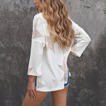 Laden Sie das Bild in den Galerie-Viewer, Langärmliges Lockeres T-Shirt mit Sternendruck