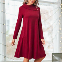 Laden Sie das Bild in den Galerie-Viewer, Elegantes Einfarbiges Kleid mit Knöpfen