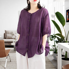 Laden Sie das Bild in den Galerie-Viewer, Sommerliche halbärmlige Bluse mit Rundhalsausschnitt