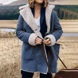 Lange Dicke Reversjacke aus Plüsch