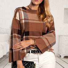 Laden Sie das Bild in den Galerie-Viewer, Kariertes Sweatshirt mit Rundhalsausschnitt und Farbblockmuster