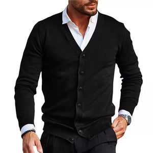 Einfarbige Strickjacke mit V-Ausschnitt