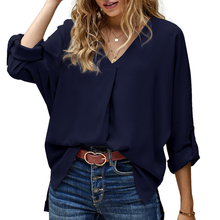 Laden Sie das Bild in den Galerie-Viewer, Herbst-Chiffon-Bluse mit V-Ausschnitt