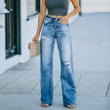 Laden Sie das Bild in den Galerie-Viewer, Damen Gerade zerrissene Jeans