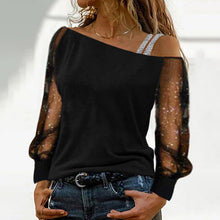 Laden Sie das Bild in den Galerie-Viewer, Damen modische schulterfreies einfarbiges langärmliges T-Shirt