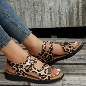 Lässige bequeme Damen-Sandalen aus Leder mit Klettverschluss