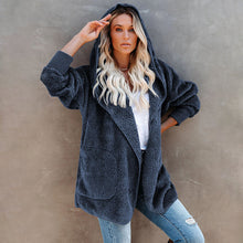 Laden Sie das Bild in den Galerie-Viewer, Langärmlige Lässige Einfarbige Strickjacke mit Kapuze