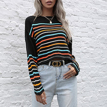 Laden Sie das Bild in den Galerie-Viewer, Mehrfarbig Gestreifter Strickpullover