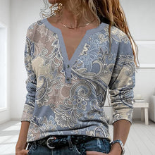 Laden Sie das Bild in den Galerie-Viewer, Langärmliges Paisley-T-Shirt mit V-Ausschnitt