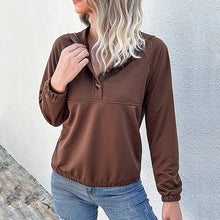 Laden Sie das Bild in den Galerie-Viewer, Lässiges Damen-Sweatshirt mit Kapuze und Knöpfen