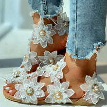 Laden Sie das Bild in den Galerie-Viewer, Lässige Damensandalen mit Chiffonblume und Perlen