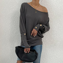 Laden Sie das Bild in den Galerie-Viewer, Langärmeliges Einfarbiges T-Shirt mit Rundhalsausschnitt