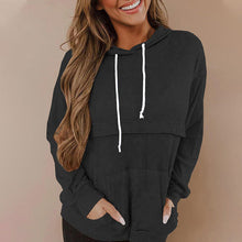 Laden Sie das Bild in den Galerie-Viewer, Einfarbiger Langärmeliger Kapuzenpullover mit Kordelzug