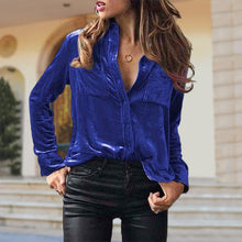 Laden Sie das Bild in den Galerie-Viewer, Langärmeliges Samthemd mit Revers für Damen