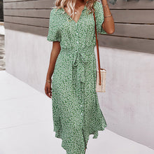 Laden Sie das Bild in den Galerie-Viewer, Lässiges Kurzärmliges Kleid mit Blumenmuster