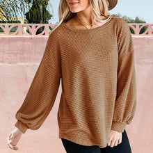 Laden Sie das Bild in den Galerie-Viewer, Damenhemd mit Ballonärmeln und Rundhalsausschnitt