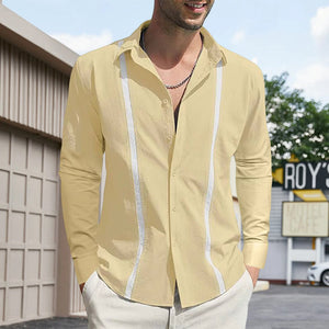Langärmliges Cardigan-Hemd mit Revers und Farbblock für Herren