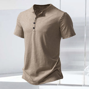 T-Shirt mit Henley-Kragen aus geflammter Baumwolle
