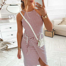 Laden Sie das Bild in den Galerie-Viewer, Sexy Gestreiftes Ärmelloses Damenkleid mit Schnürung