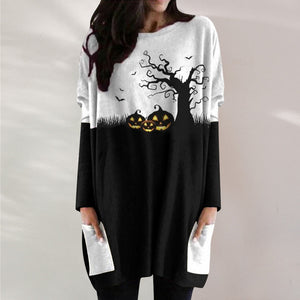 Halloween Langarmkleid mit Kürbismuster