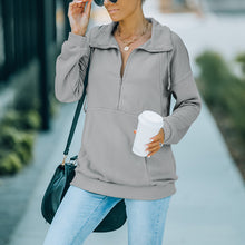 Laden Sie das Bild in den Galerie-Viewer, Einfarbiges Sweatshirt mit Revers und Reißverschluss