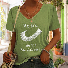 Laden Sie das Bild in den Galerie-Viewer, Lässiges T-Shirt mit V-Ausschnitt und Buchstabendruck