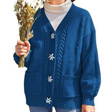 Laden Sie das Bild in den Galerie-Viewer, Langärmliger Blumenpullover mit V-Ausschnitt