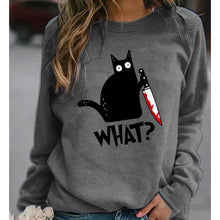 Laden Sie das Bild in den Galerie-Viewer, Lustiges T-Shirt mit schwarzem Katzendruck