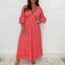 Laden Sie das Bild in den Galerie-Viewer, Lockeres einfarbiges Kleid mit V-Ausschnitt und hoher Taille