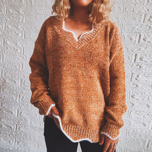 Langärmeliger Lässiger Pullover mit V-Ausschnitt
