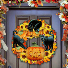 Laden Sie das Bild in den Galerie-Viewer, Halloween lustige Kürbis schwarze Katze Holzdekoration