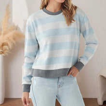 Laden Sie das Bild in den Galerie-Viewer, Gestreiftes Langarm-Sweatshirt mit Rundhalsausschnitt