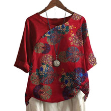 Laden Sie das Bild in den Galerie-Viewer, Kurzärmliges T-Shirt mit Blumendruck für Damen
