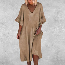 Laden Sie das Bild in den Galerie-Viewer, Einfarbiges Kleid Mit Rüschenärmeln